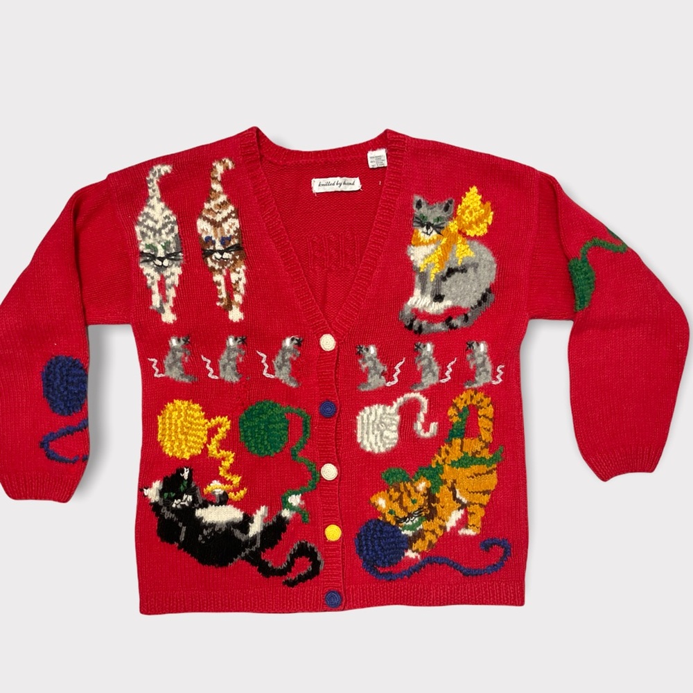 Vintage Hand Knitted Kitty Cat Cardigan